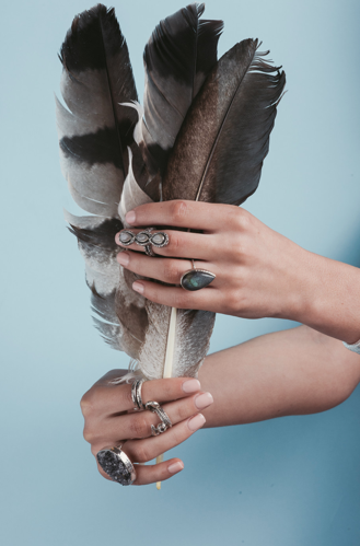moonstone rings feathers