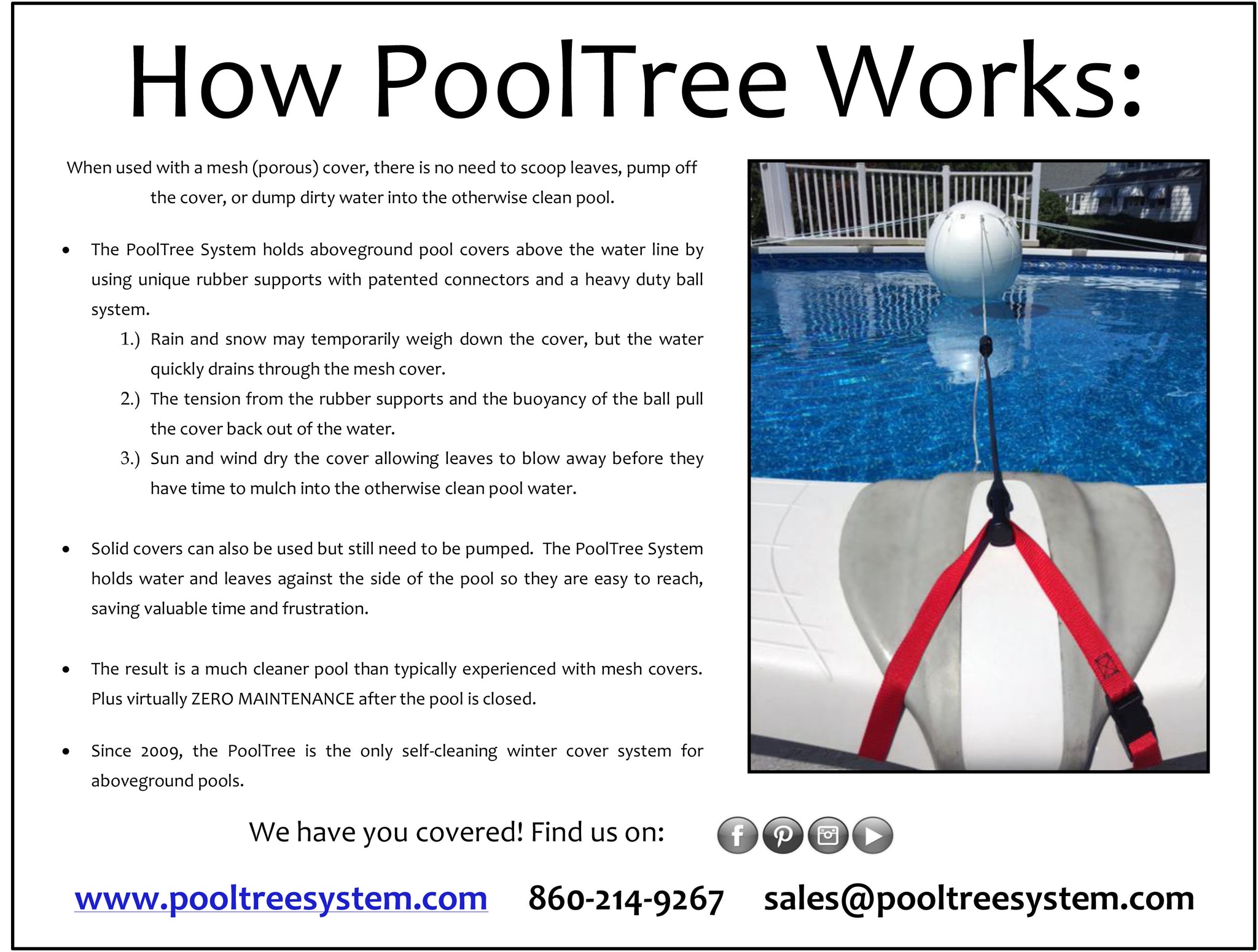 Pooltree system, pool tree system, winter cover system, aboveground pools, above ground pool, pool pillow, pool cover,  mesh cover, pool closing, pool winterization, support system, swimming pool, winter pool cover,  winterizing, air pillow, pool accessory, round pool, cover pillow, pool equipment, swimline, in the swim, pool mate, pillow pal, swim central, porous cover, pool pump, pool winter cover, pool cover support, pool closing kit, oval pool, ball, ball cover system, harness, bungee