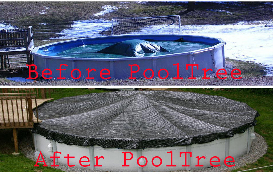 Pooltree system, pool tree system, winter cover system, aboveground pools, above ground pool, pool pillow, pool cover, mesh cover, pool closing, pool winterization, support system, swimming pool, winter pool cover, winterizing, air pillow, pool accessory, round pool, cover pillow, pool equipment, swimline, in the swim, pool mate, pillow pal, swim central, porous cover, pool pump, pool winter cover, pool cover support, round pool cover, round winter cover, pool closing kit