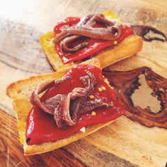 Anchovies & Piquillo Peppers on Garlic Toast - Donostia Foods