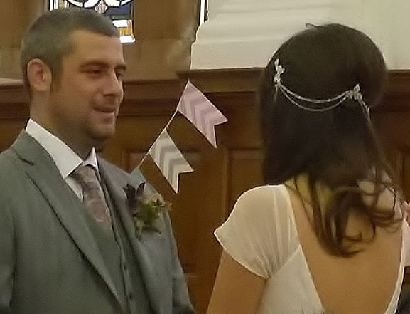 Real Bride wears Camomile Headpiece