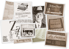 Collage of images showing the history of WJ Southard making latex mattresses.