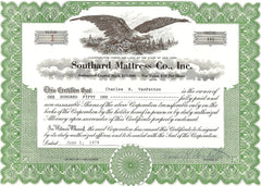 WJ Southard Mattress Stock Certificate 