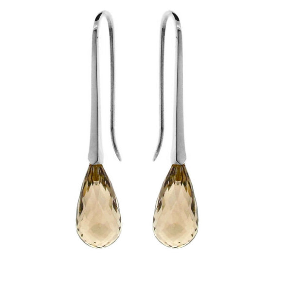 White Gold Smokey Quartz 'MediumDrop' earrings
