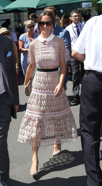 Pippa Middleton Wearing A Self Portrait Dress and Emmy London Shoes and Accessories