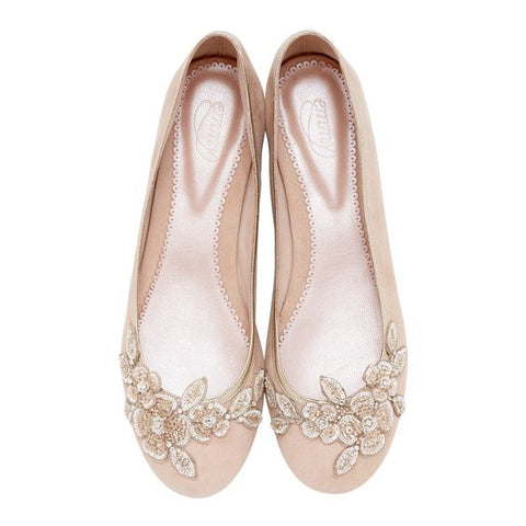 Carine Bridal Flat Shoes by Emmy London blush Suede shoes