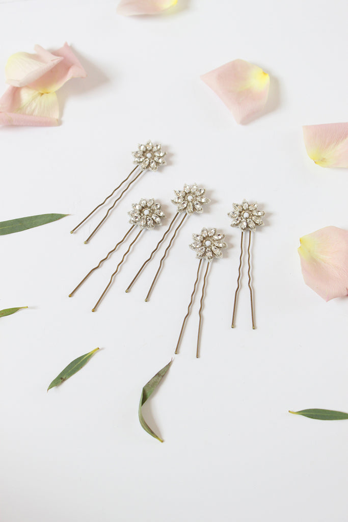Emmy London Crystal Daisy Pins Flower Bridal Hair Accessory 