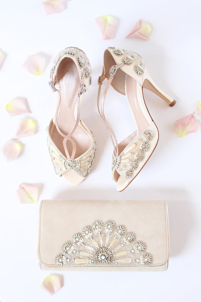 Emmy London Francesca Shoes and Blush Opera Clutch Bag Summer Wedding Styling