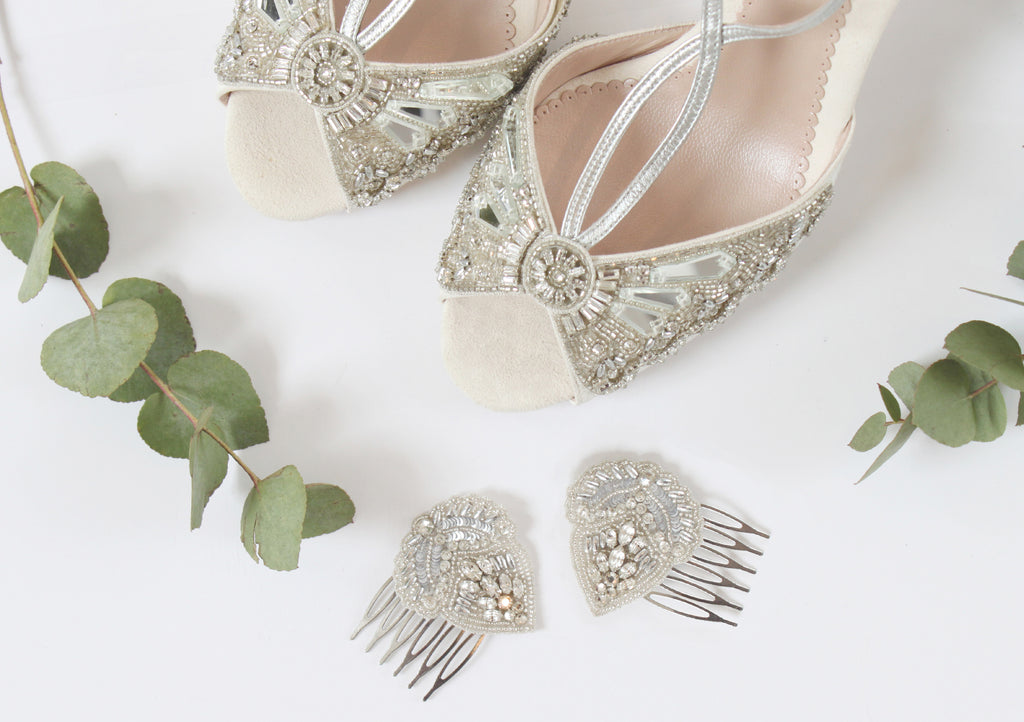 Cinderella Bridal Shoes and Aurelia Hair Combs by Emmy London