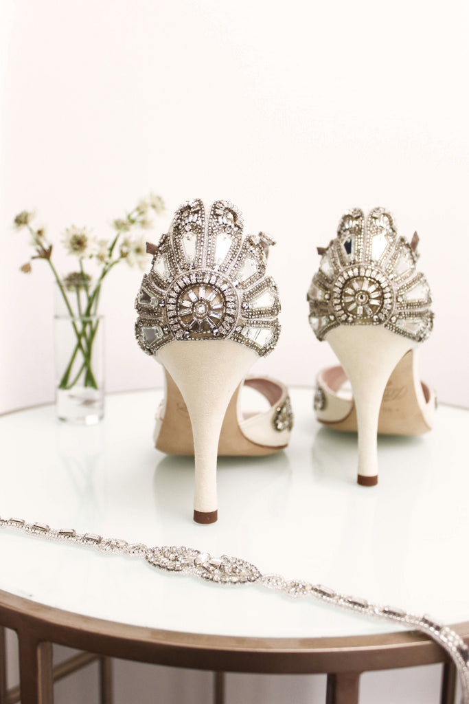 Cinderella Bridal Shoes by Emmy London With Crystals, Mirror Glass Beading