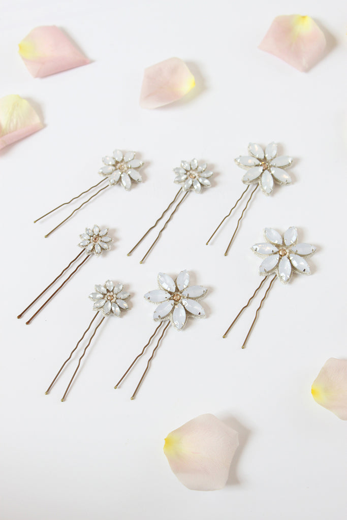 Emmy London Opal Daisy Crystal Hair Pins Perfect for Summer Brides 