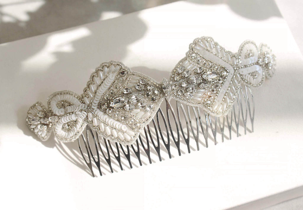 Emmy London Ophelia Comb with Peals beads and sequins for bridal wedding hair