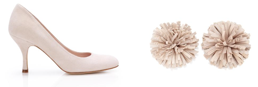 Emmy London Pom Pom Sparkle Suede Shoe Clips In Blush