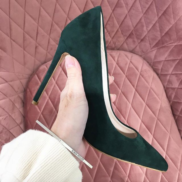 Luxury suede Rebecca Greenery heels