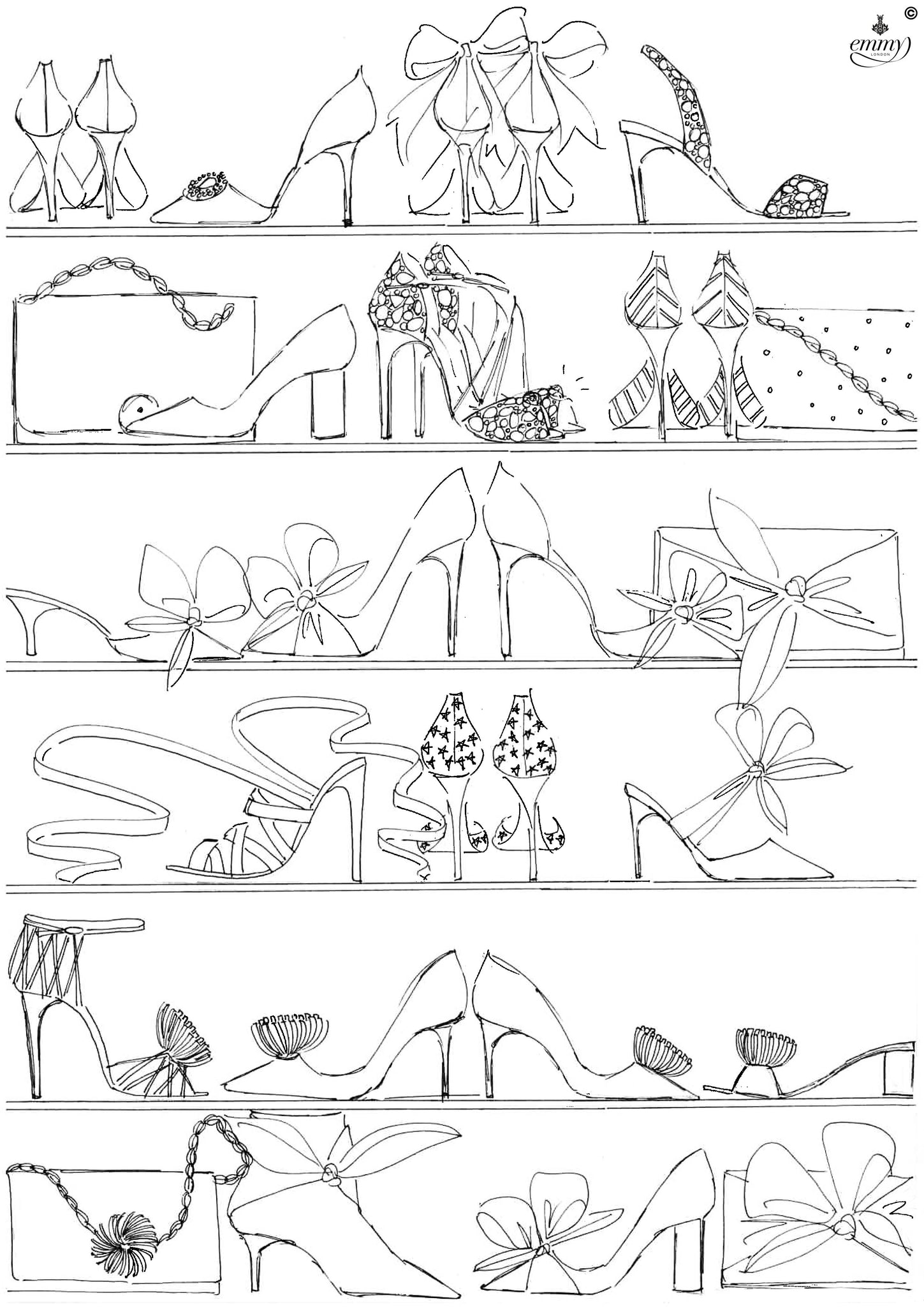 Wardrobe of Shoes Colouring Page by Emmy London