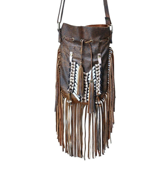 N48P- Antique Brown Indian leather Handbag, Native American Style bag. – theworldoffeathers