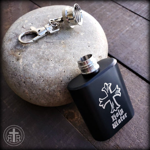 Black Holy Water Flask in Stainless Steel