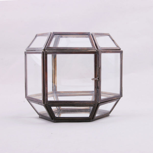 Geometric Metal & Glass Hexagon Votive Holder Decor