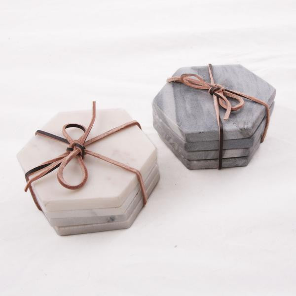 Gray & White Marble Hexagon Coaster Sets Geometric Decor Trends