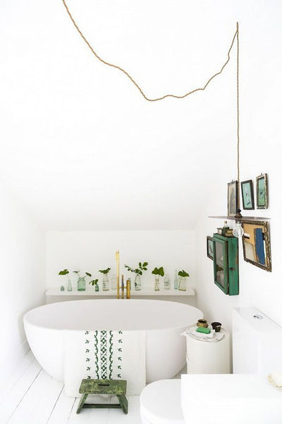 Bright All White Bathroom With A Touch of Green