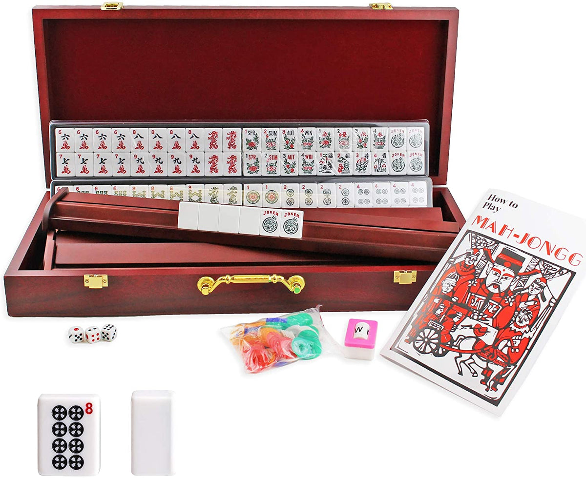 Amerikanische Mahjong Set-weiß Fliesen Combo Racks & PUSHER-Blau Aluminium Case 