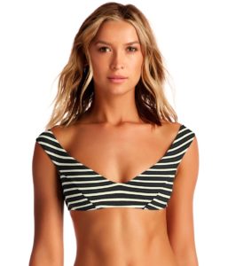 Black & White Striped Off Shoulder Bikini Top