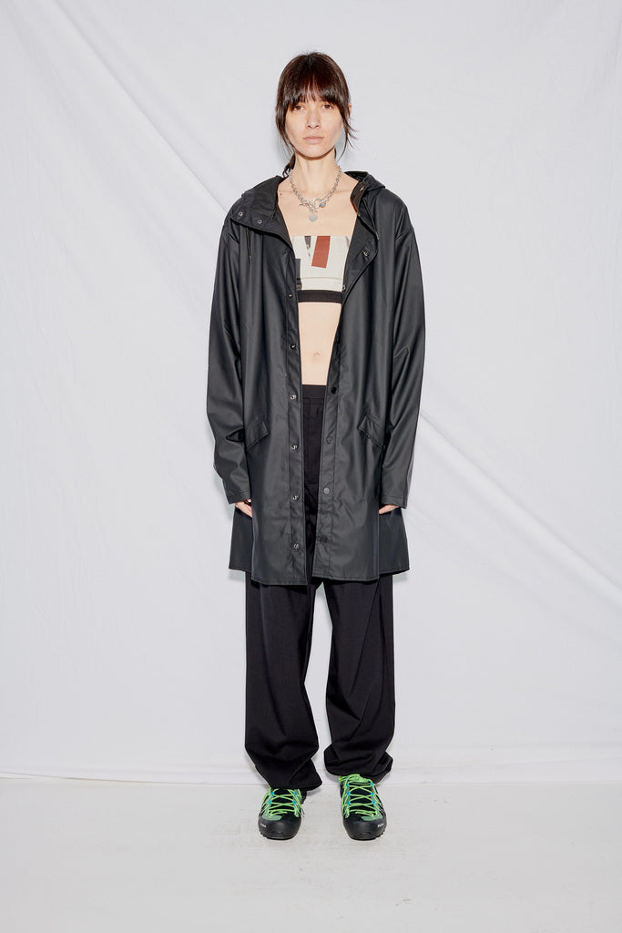 Black Hooded Rain Long Jacket