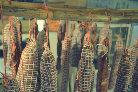 Sara Grazia salami making - salami hanging