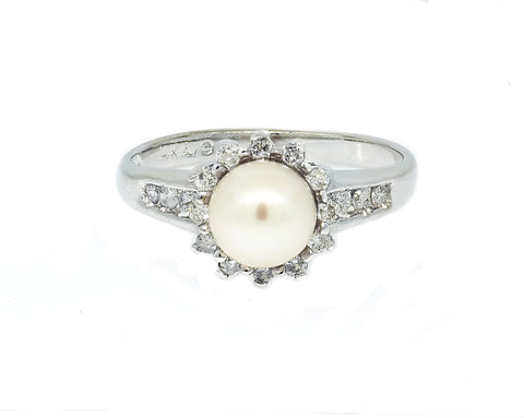 Anillo 14k Perla y Diamantes 0.40CTW