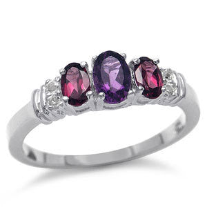 ANILLO DE PLATA CON AMATISTA, RHODOLITA Y TOPAZ