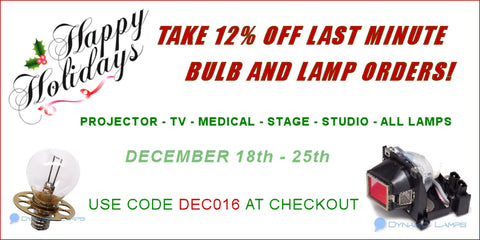 DynamicLamps.com, take 12% OFF all lamp and bulb orders now!  Use code DEC016 at checkout.  Offer valid December 18-25th. 