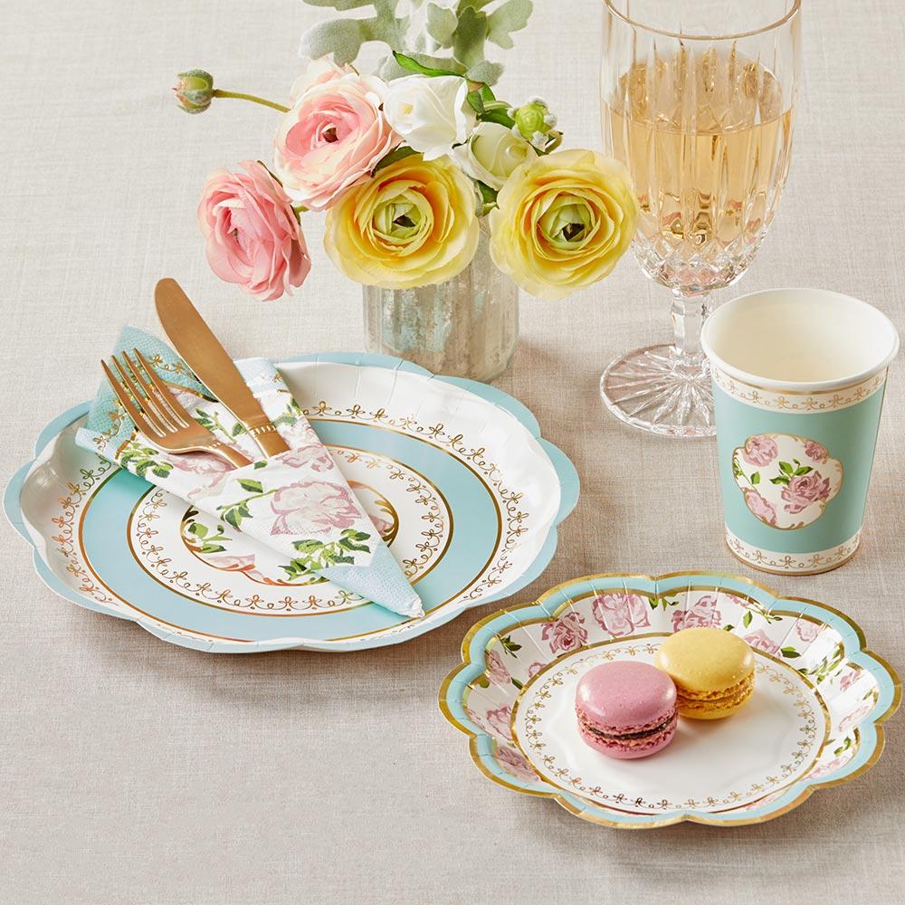 Tea Time Whimsy 78 Piece Party Tableware Set - Blue 16 Guests