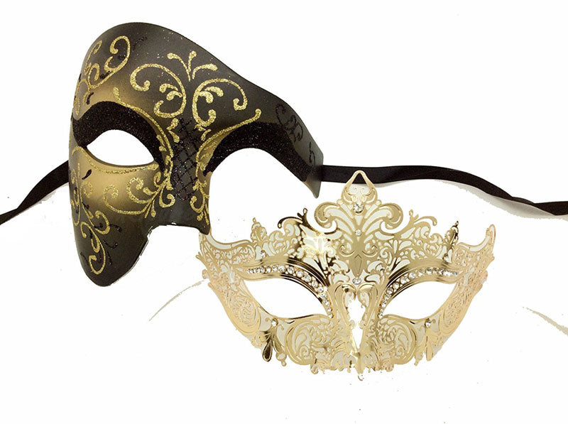 Buy His & Hers Couple Masquerade Masks Set Gold Couple Masks - Yacanna.com