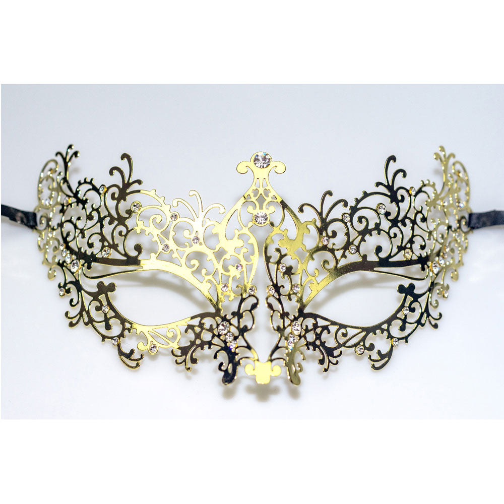 Womens White Metal Phantom Laser-Cut Masquerade Prom Mask Colored Rhinestones 