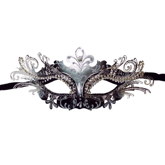 Buy Black and Silver Laser Cut Metal Mask with Crystals on Online - Yacanna.com