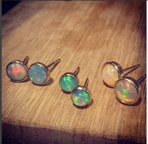 Gorgeous Ethiopian Jelly Opal Posts set in 14K