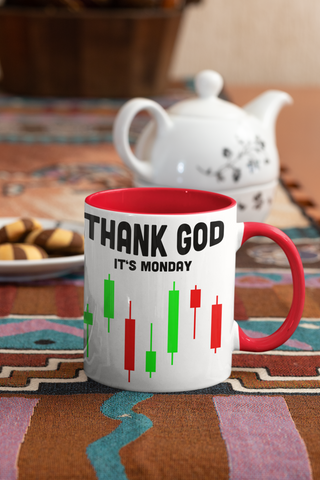 Thank God It's Monday zweifarbige Kaffeetasse für Day Trader
