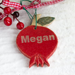 Red personalized ceramic pomegranate ornament