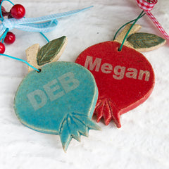 Personalized Christmas ornaments, ceramic pomegranates