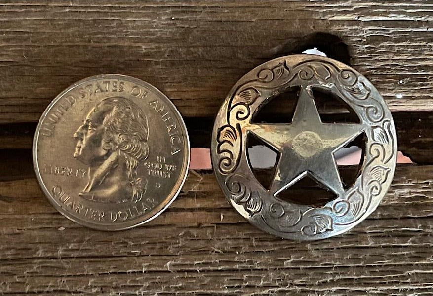TWO~1" Jewlers Bronze Texas Star on Iron Hand Engraved  concho~Saddles Z68 