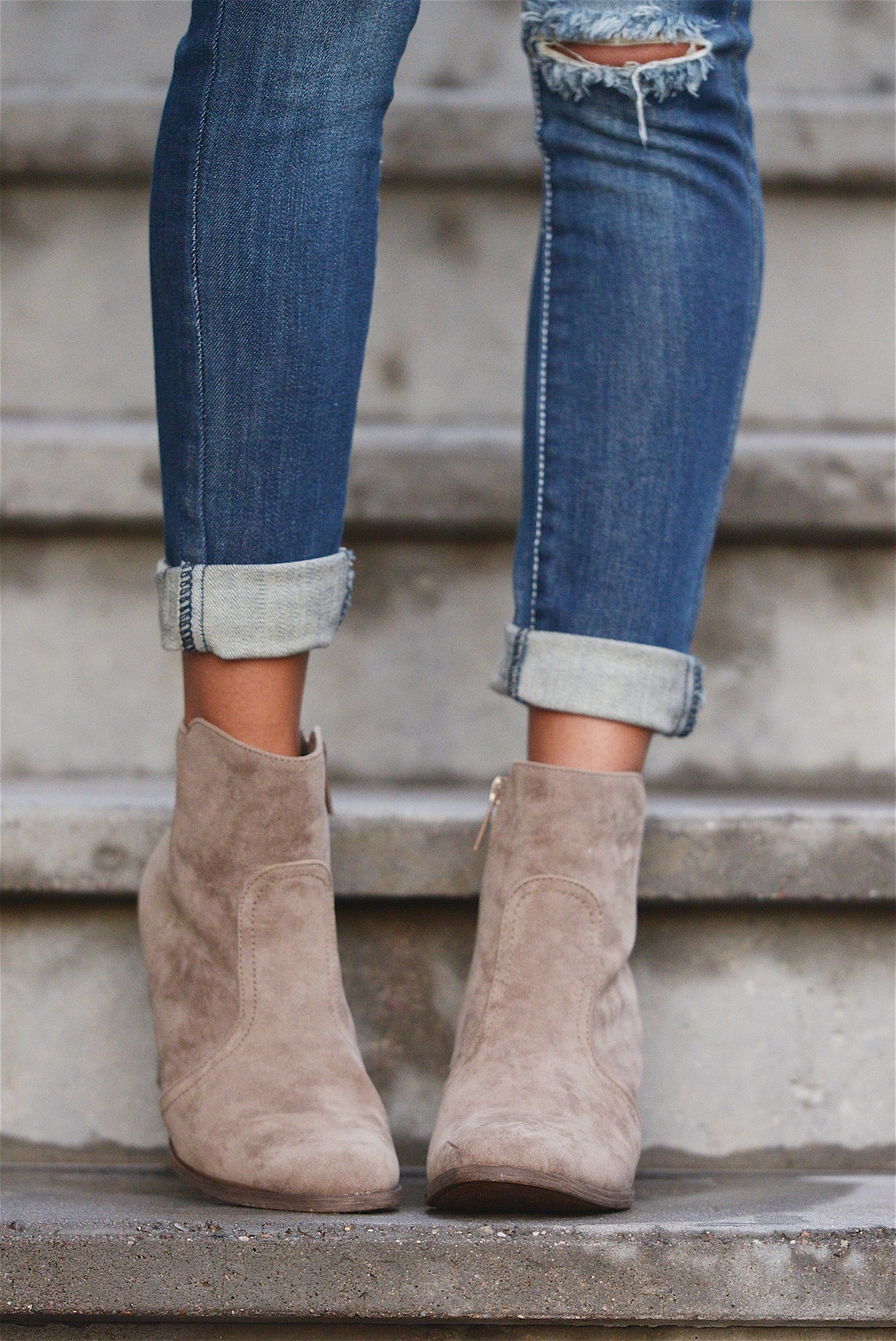 Staying Grounded Suede Booties - Beige - Closet Candy Boutique