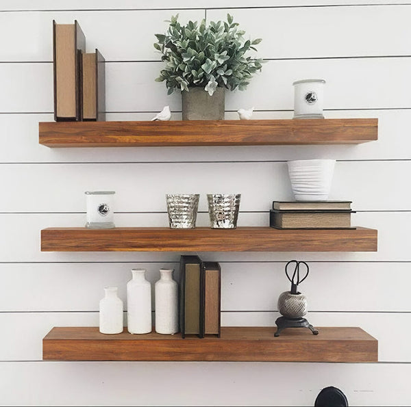 natural wood bathroom shelves