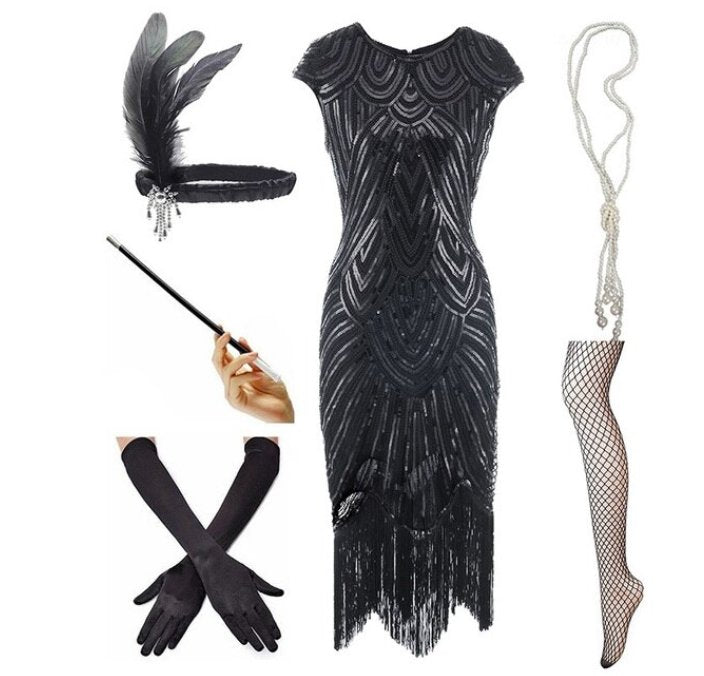 PrettyGuide Robe Gatsby le Magnifique pour femme - Style vintage années  1920 - Franges en perles - Avec manches - Cocktail Party : : Mode