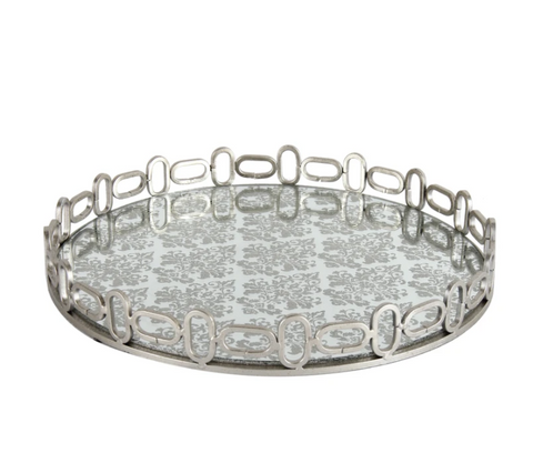 silver rustic glam metal mirror tray