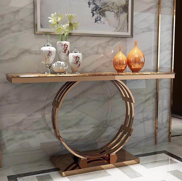 Marble Top Console Table with, Circular design Gold/ Rose gold – Decobuys