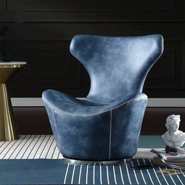 Modern Round 360 Swivel Chair,Leather Peacock Blue – Decobuys