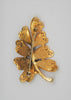 BSK Floral Leaf Pearl Ruby Jade Accents Vintage Costume Figural Pin Brooch