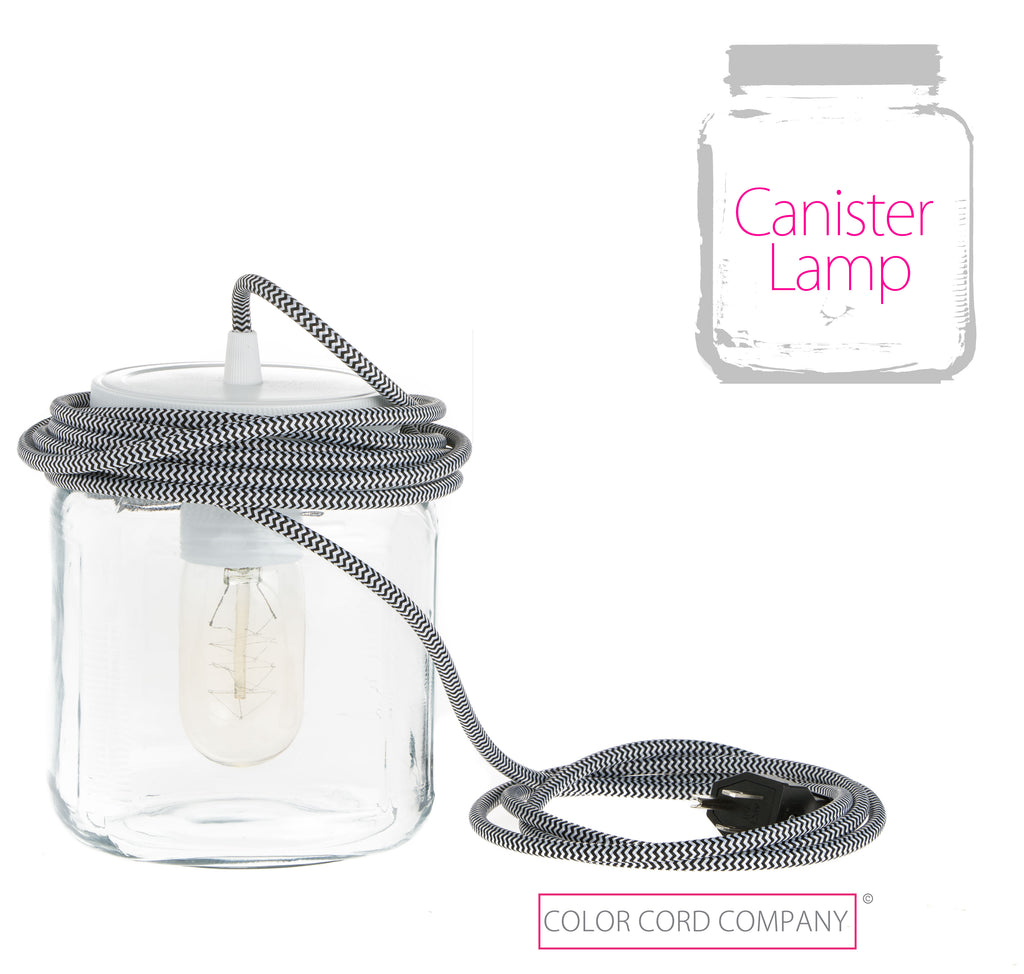 DIY Cannister lamp clear -  with zigzag cord