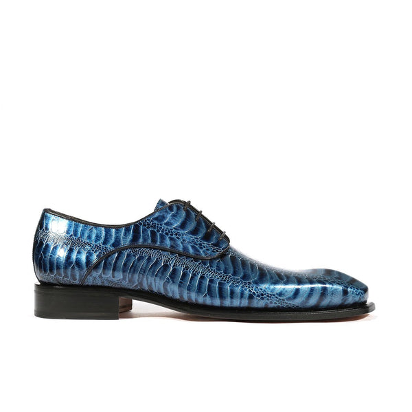 Ambrogio 39127 Men's Shoes Blue Ostrich Leg Print / Calf-Skin Leather Derby Oxfords(AMB1005)-AmbrogioShoes