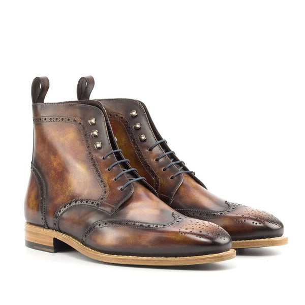 Ambrogio Bespoke Custom Men's Shoes Fire Patina Leather Military Brogue Boots (AMB2215)-AmbrogioShoes